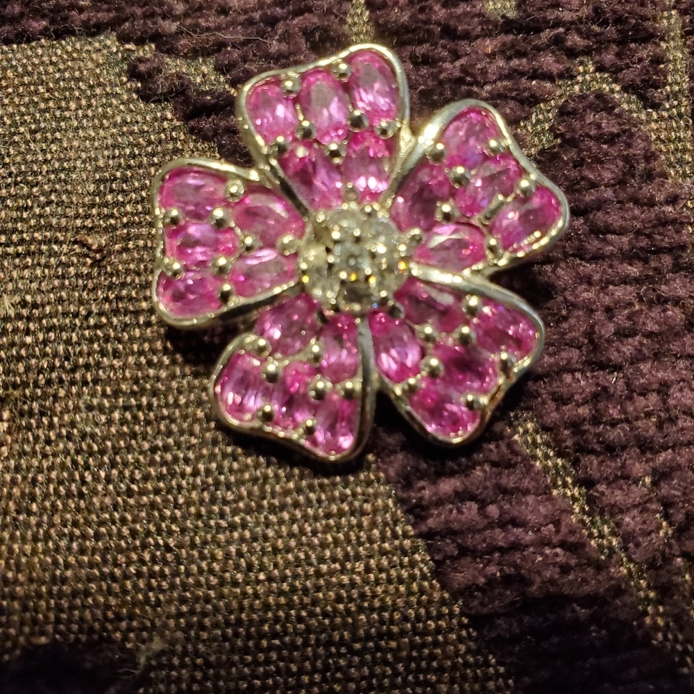 Pink/White Topaz Flower Pin